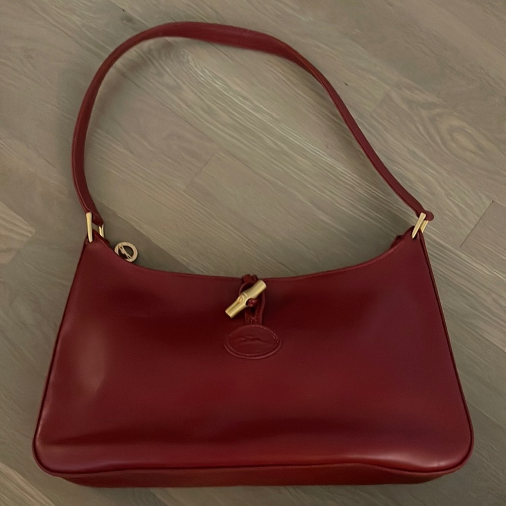 Vintage red leather longchamp shoulder bag